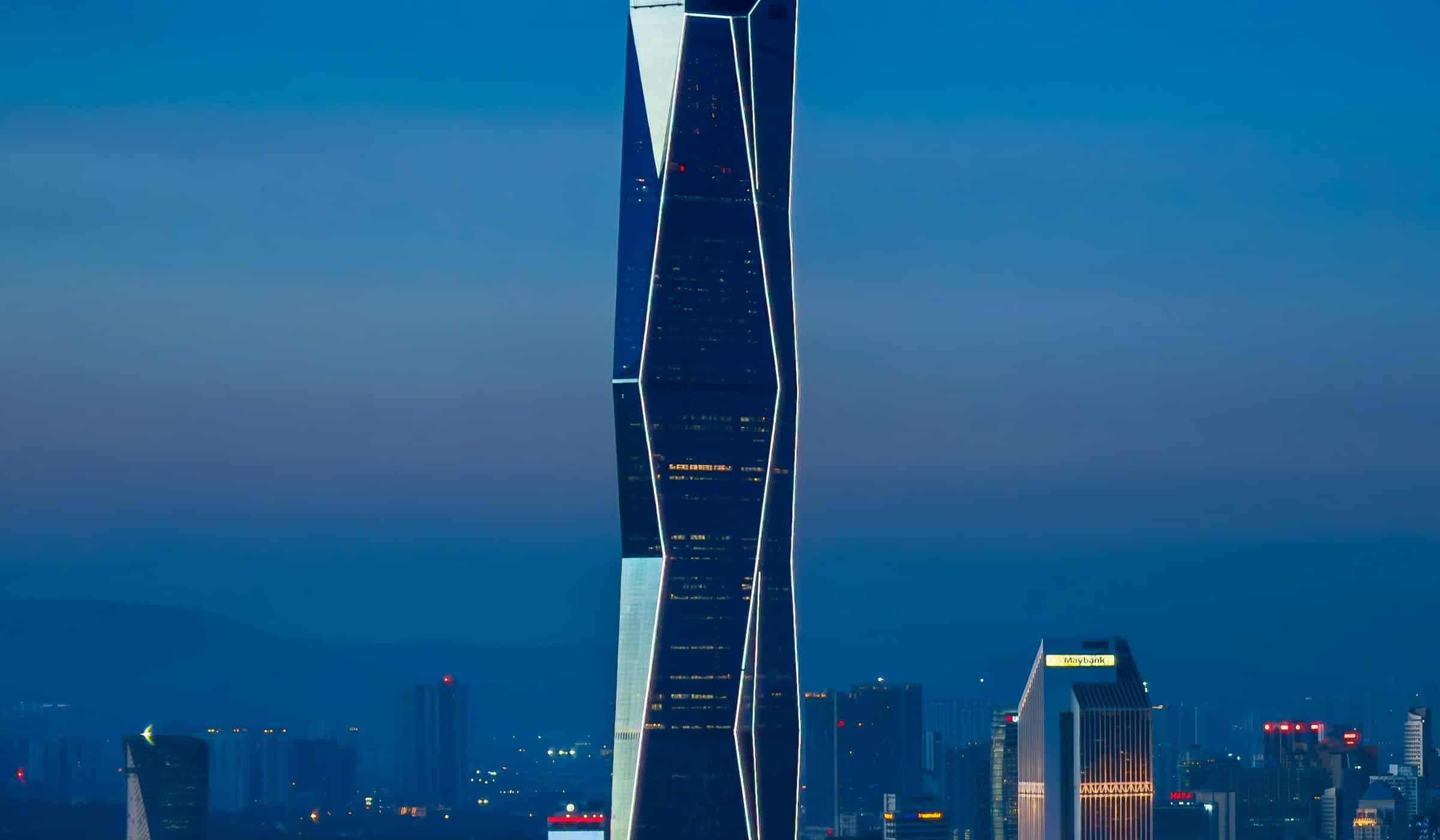 City skyline with commercial real estate buildings