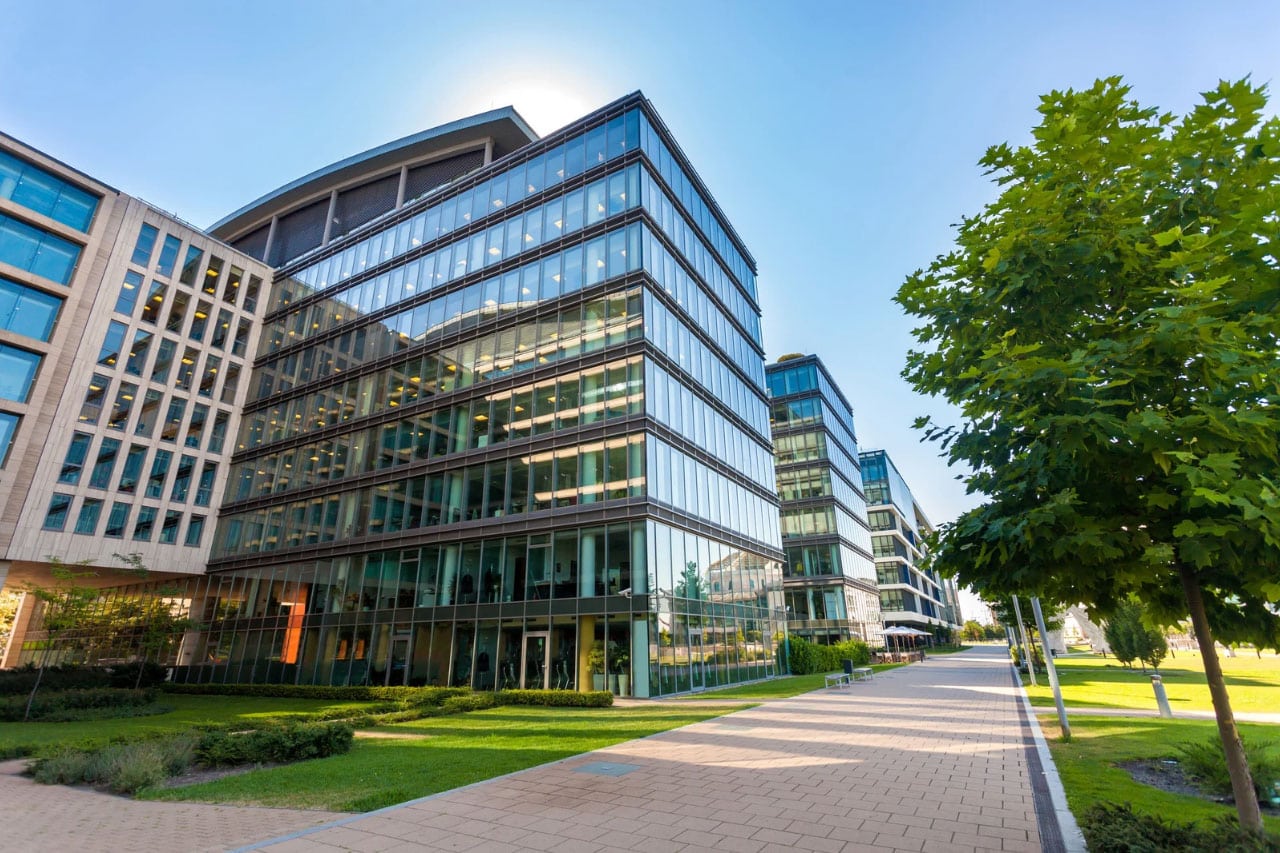 Contemporary glass-fronted commercial office building